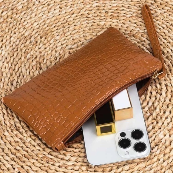 Embossed Brown Wristlet Long Wallet - Picture 1 of 6